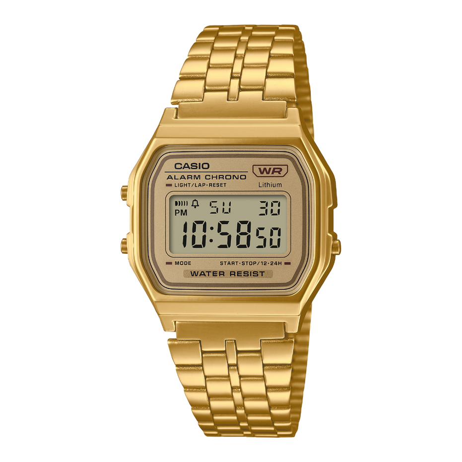 Casio A158WETG-9A Vintage Digital – Gold Dial Accent