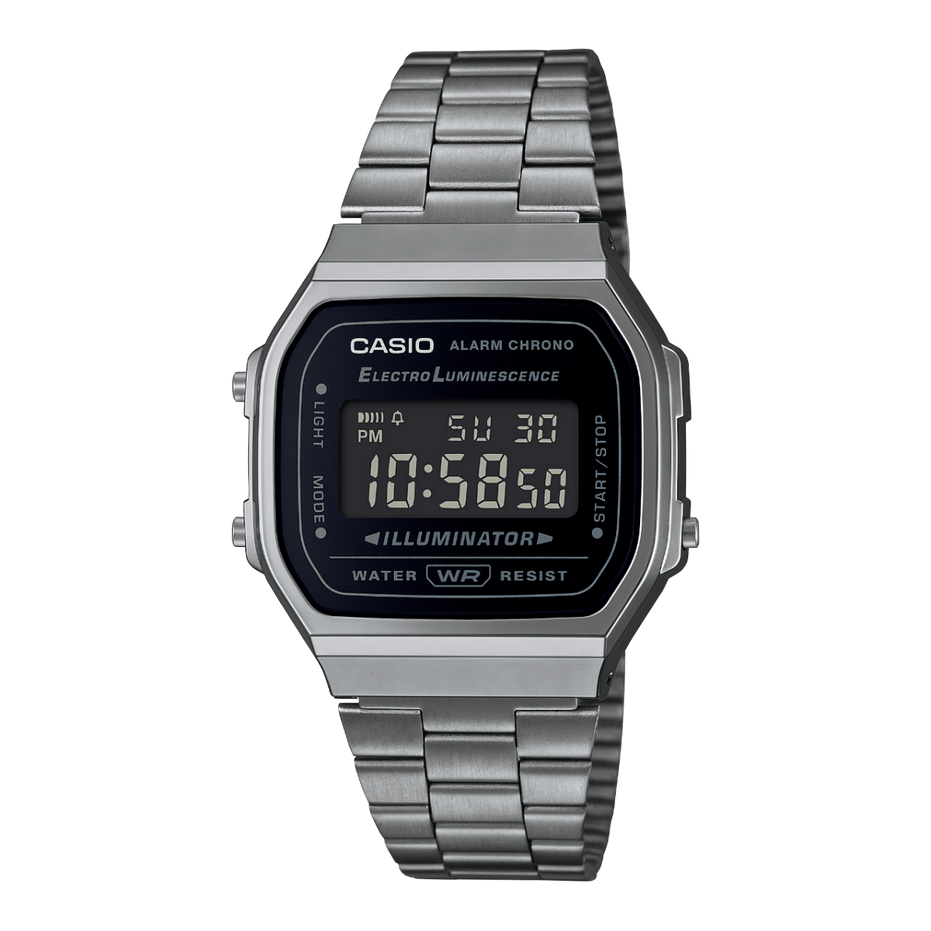 Casio A168WEGG-1B Vintage Digital – Black Chrome Edition