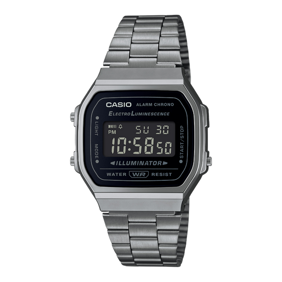 Casio A168WEGG-1B Vintage Digital – Black Chrome Edition