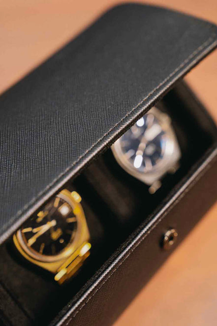 Black Saffiano Leather Watch Roll – 3 Slot