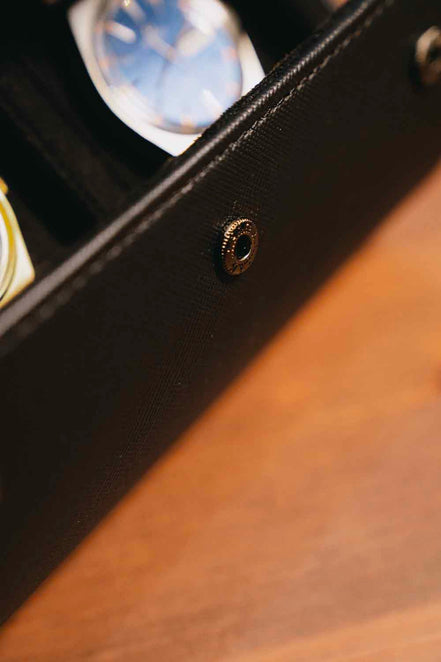 Black Saffiano Leather Watch Roll – 3 Slot
