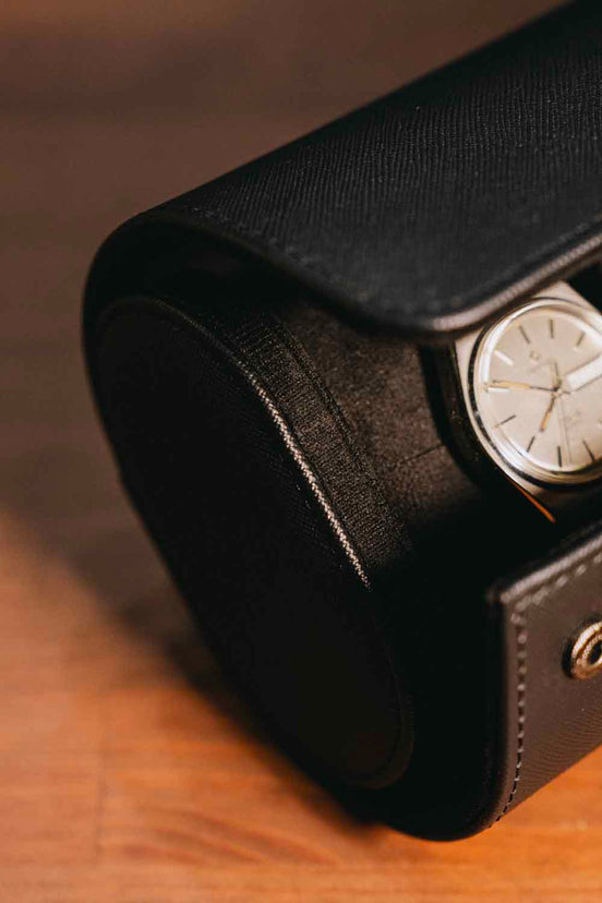 Black Saffiano Leather Watch Roll – 3 Slot